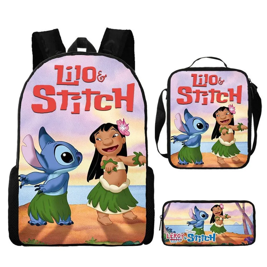 Dětský set 3 kusů školních věcí s motivem oblíbených kreslených postav Lilo a Stitch Batoh / taška přes rameno / penál