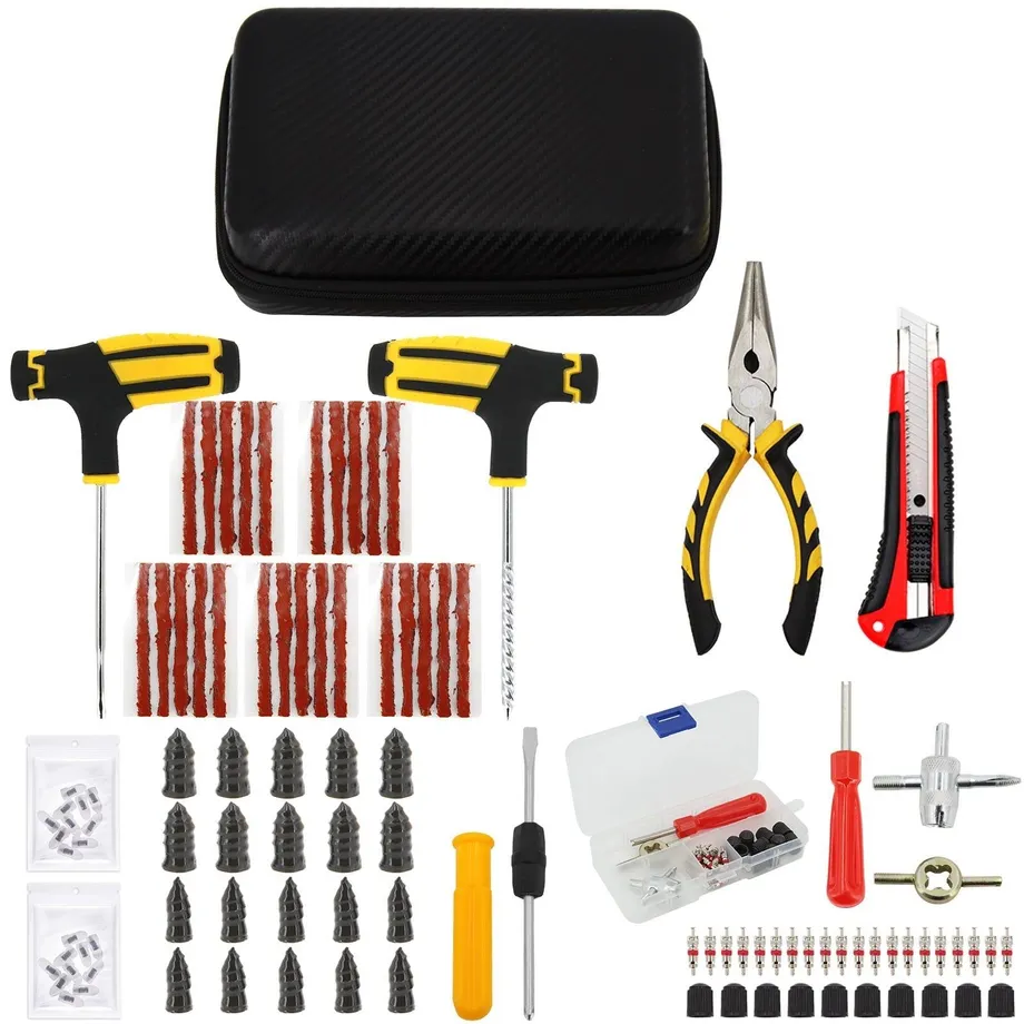 Sada nářadí na opravu pneumatik Auto Bike Puncture Plug Garage Needle Nose Pliers Vacuum Film Nail Screws W/ Storage Case