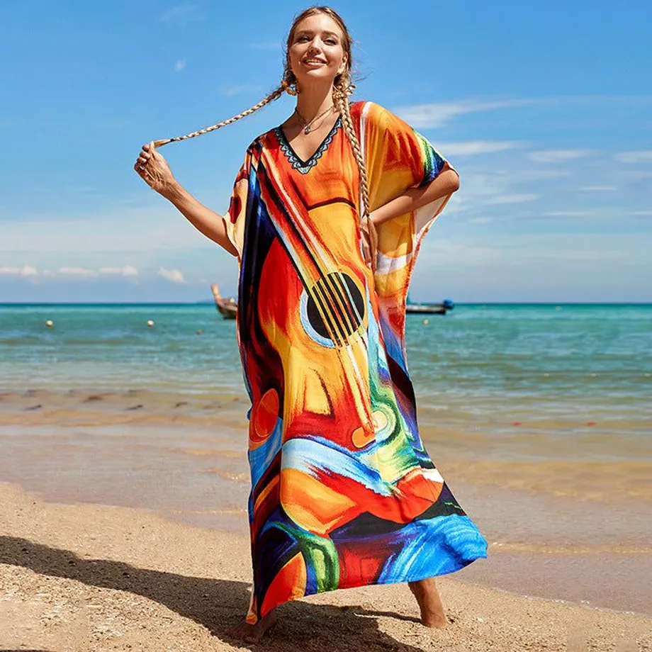 Nové bavlněné polohování Etnický vítr tisk Beach Cover-ups