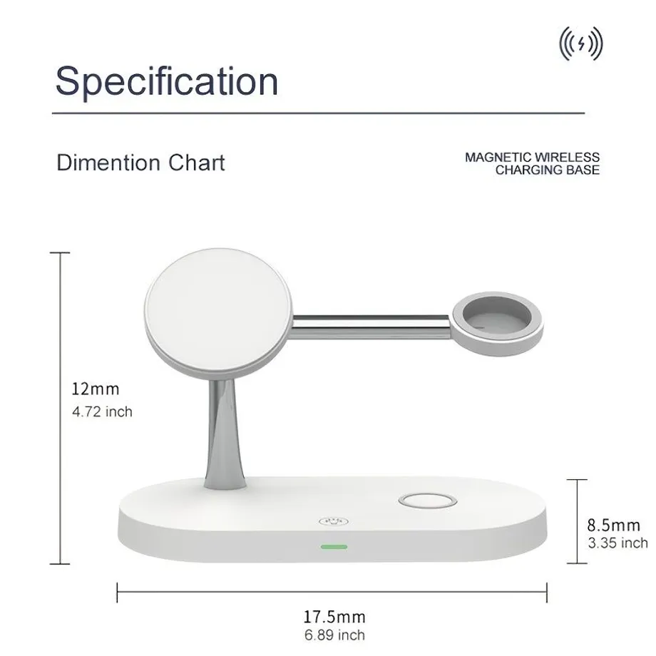 Magnetická Bezdrátová Nabíječka 3v1 s Nočním Světýlkem - iPhone 15, 14, 13, 12, 11, iWatch 9, 8, SE, AirPods Pro