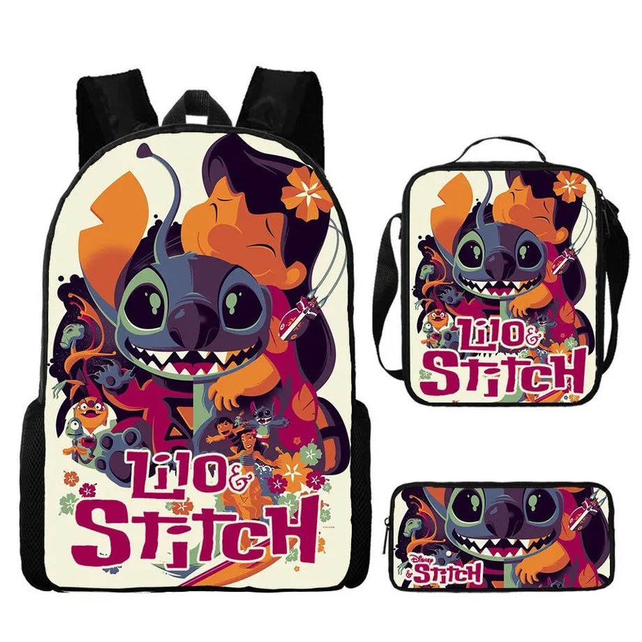 Dětský set 3 kusů školních věcí s motivem oblíbených kreslených postav Lilo a Stitch Batoh / taška přes rameno / penál