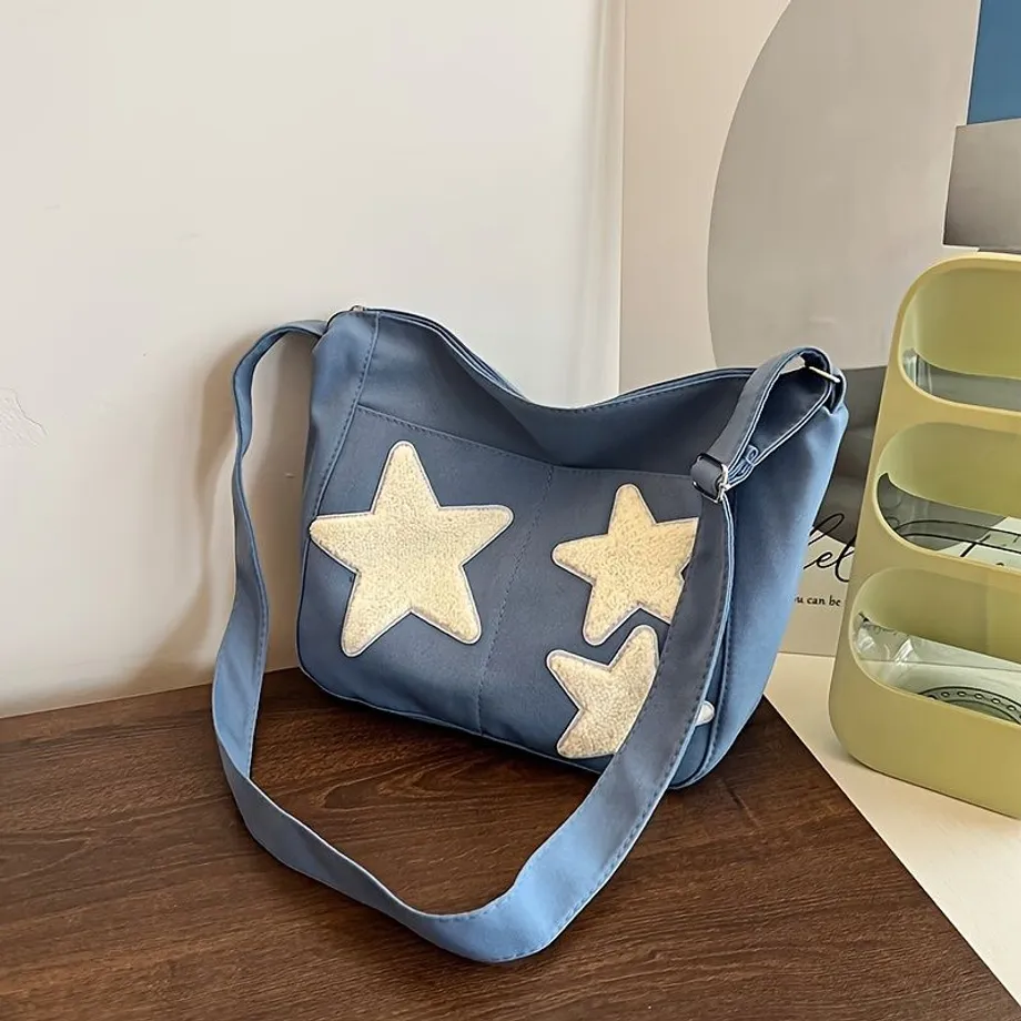 Trendy crossbody kabelka z plátna s hvězdou pentagramu pro holky - velká kapacita