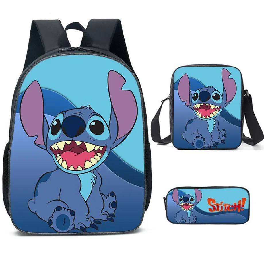 Dětský set 3 kusů školních věcí s motivem oblíbených kreslených postav Lilo a Stitch Batoh / taška přes rameno / penál