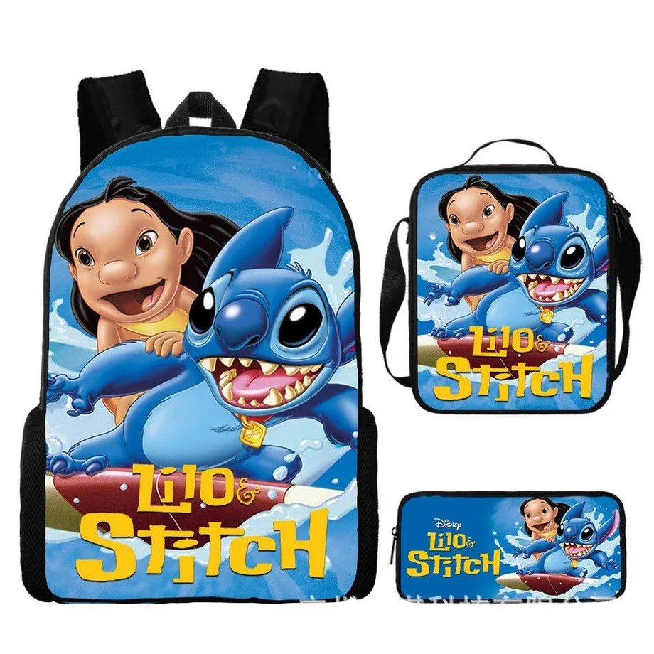 Dětský set 3 kusů školních věcí s motivem oblíbených kreslených postav Lilo a Stitch Batoh / taška přes rameno / penál