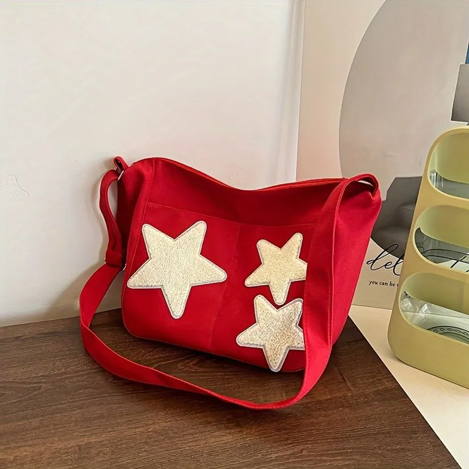 Trendy crossbody kabelka z plátna s hvězdou pentagramu pro holky - velká kapacita