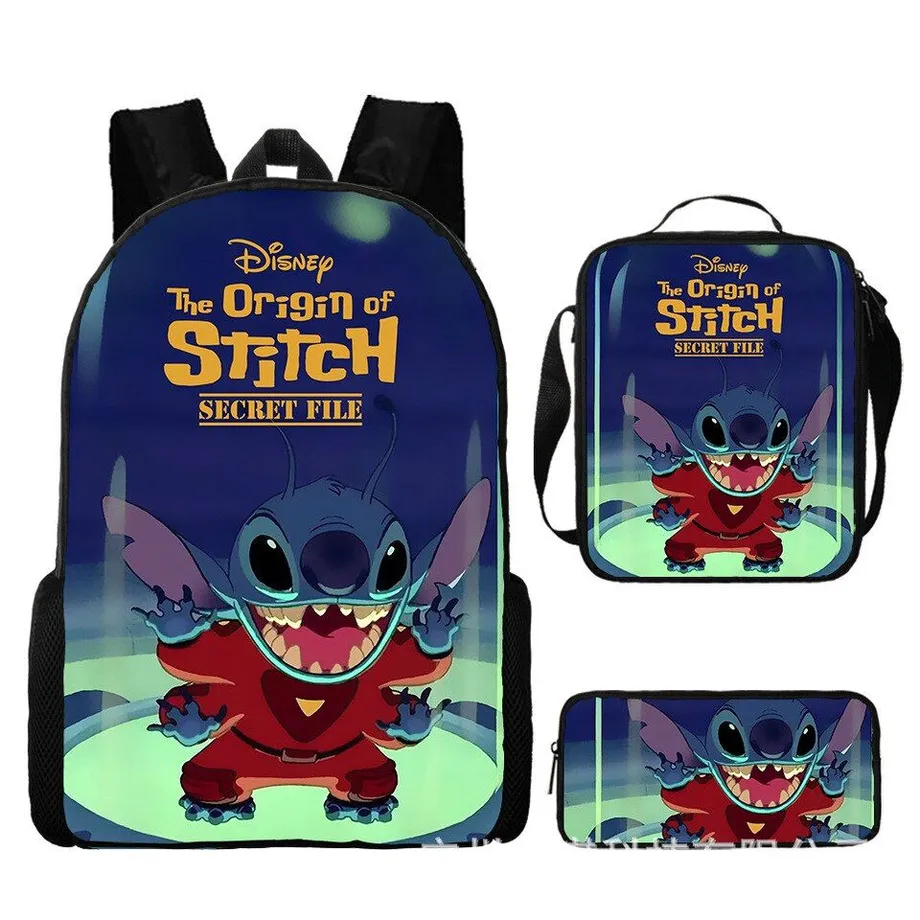 Dětský set 3 kusů školních věcí s motivem oblíbených kreslených postav Lilo a Stitch Batoh / taška přes rameno / penál