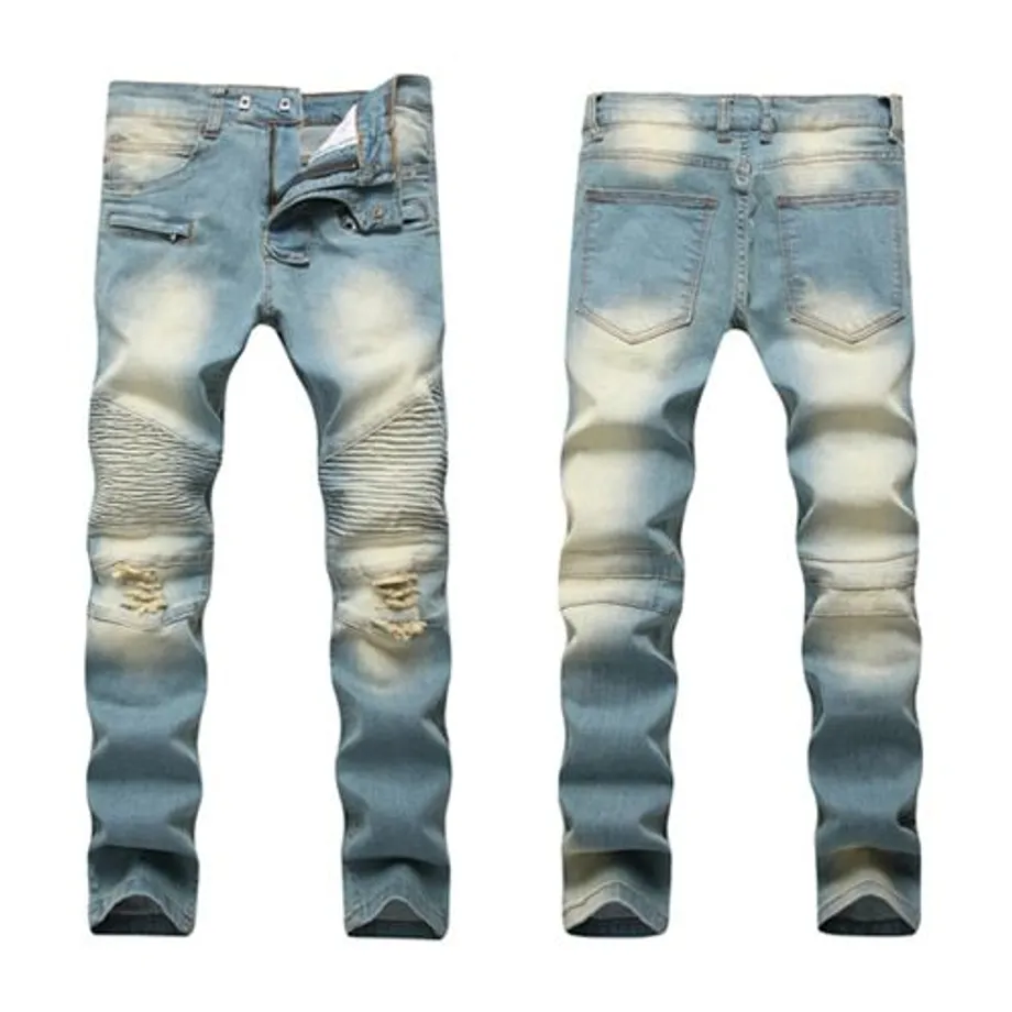 Pánské módní džíny Slim Fit Elastic Ripped Jeans