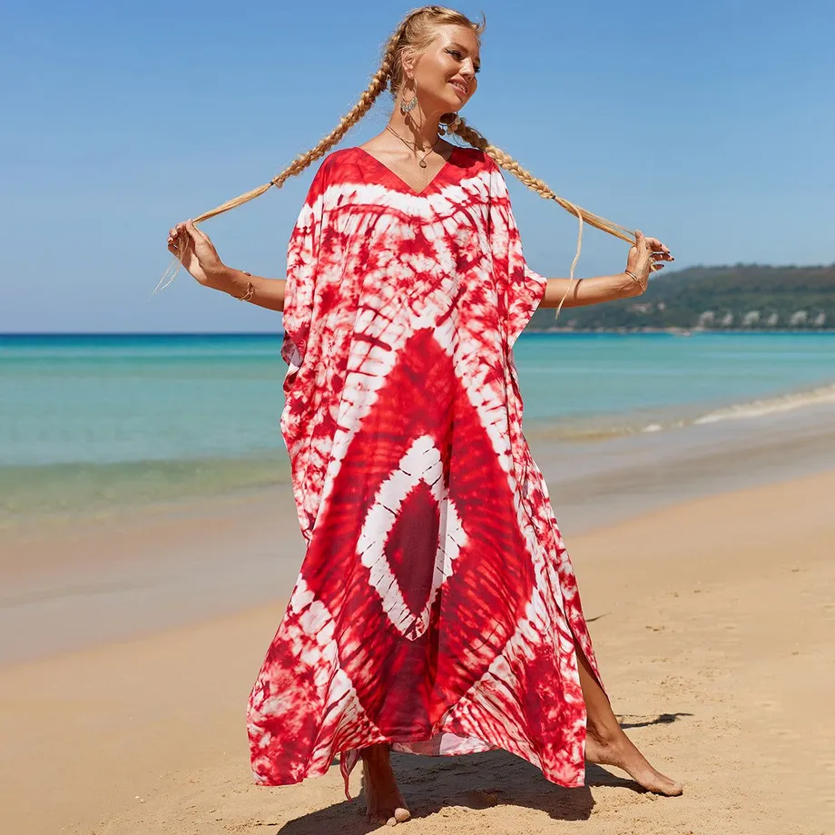 Nové bavlněné polohování Etnický vítr tisk Beach Cover-ups