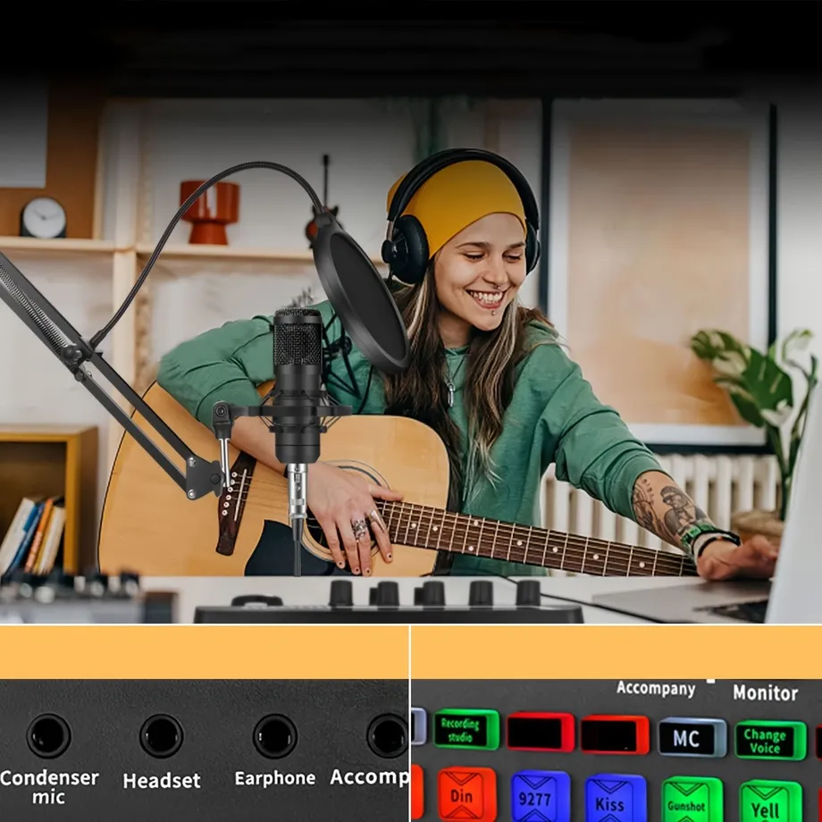 Nástroje pro podcasting - kompletní sada s mikrofonem, stojanem, mixpultem pro PC, notebook, smartphone - nahrávání her, streamování