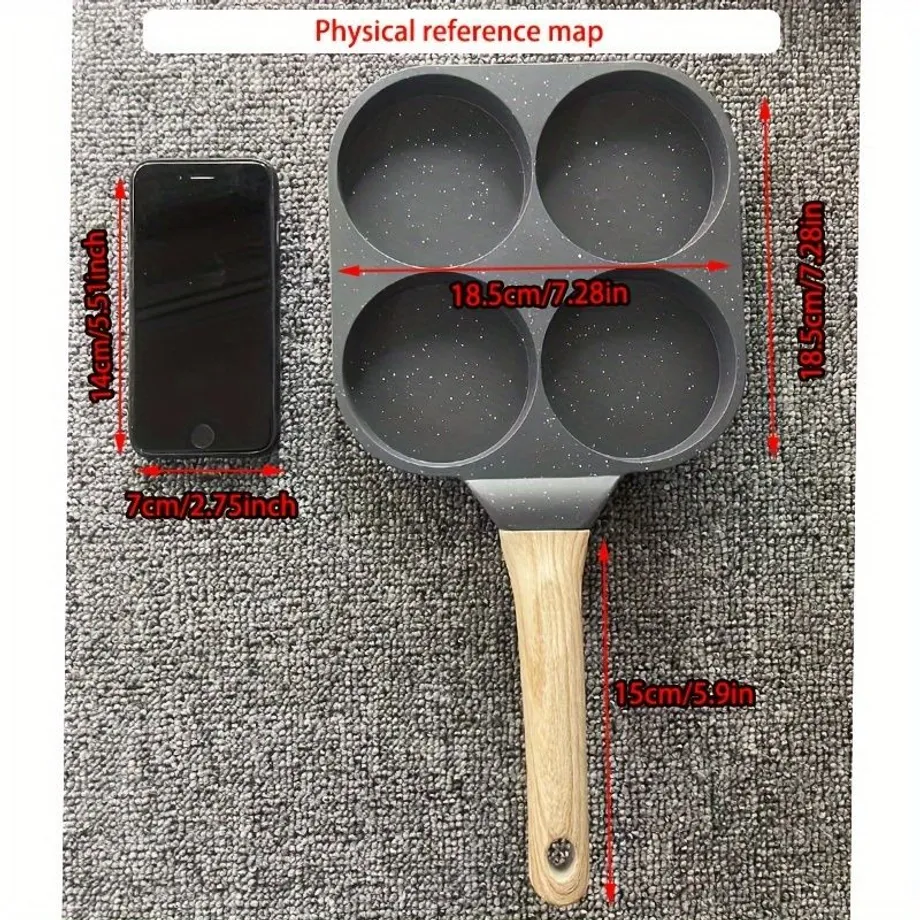 Pánev na 4 vejce, 4 oddíly, kámenný nepřilnavý povrch, plynový a indukční sporák