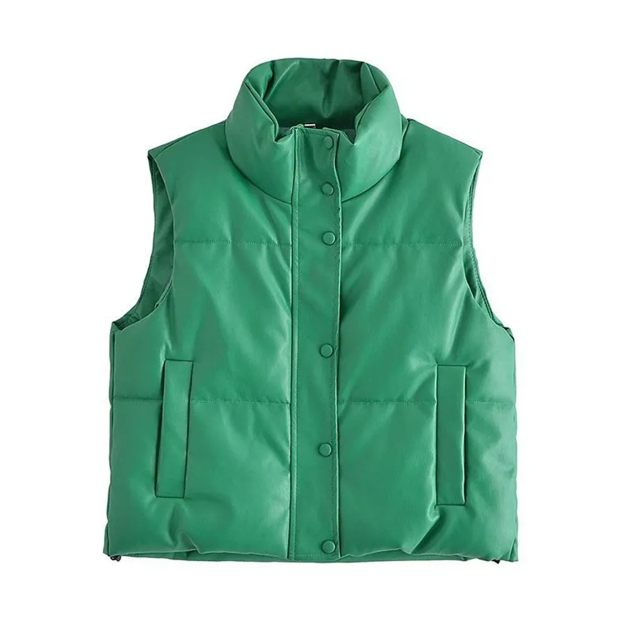 Voděodolná prošívaná vesta z umělé kůže Gilet s vysokým límcem Bodywarmer