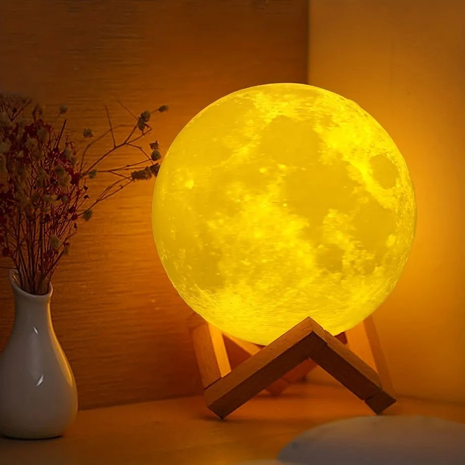 Moon Lampa Do Ložnice Moon Night Light Pro Dospělé - Dárky Pro Ženy Muži Dárky K Valentýnu Vánoční Dárky Dálkové Dotykové Ovládání Dřevěný Stojan 16 Barev 4,7 Palce