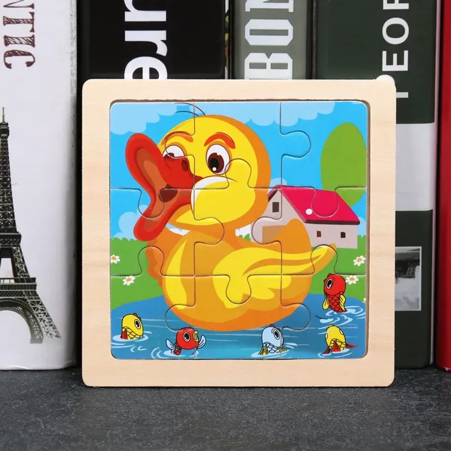 Dřevěné puzzle pro děti 11x11 cm: Vozidla, zvířátka, kreslené motivy, Montessori výukové hračky pro děti