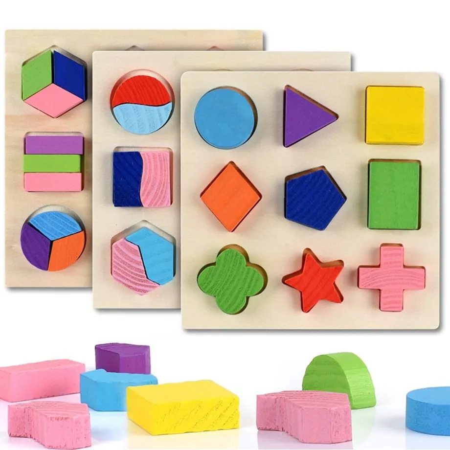 Dřevěné dětské Montessori puzzle - geometrické tvary