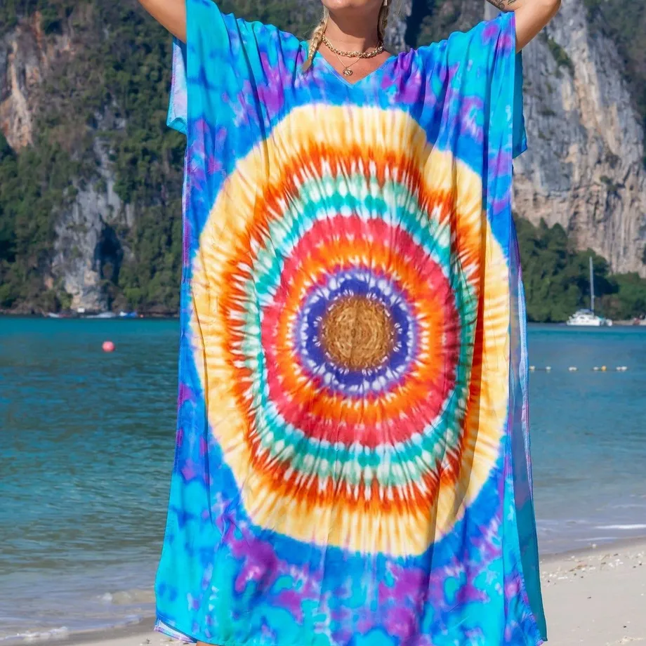 Nové bavlněné polohování Etnický vítr tisk Beach Cover-ups