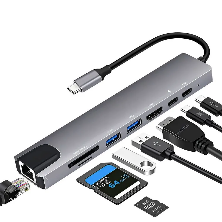 Víceportový adaptér USB-C Hub adaptér 8v1