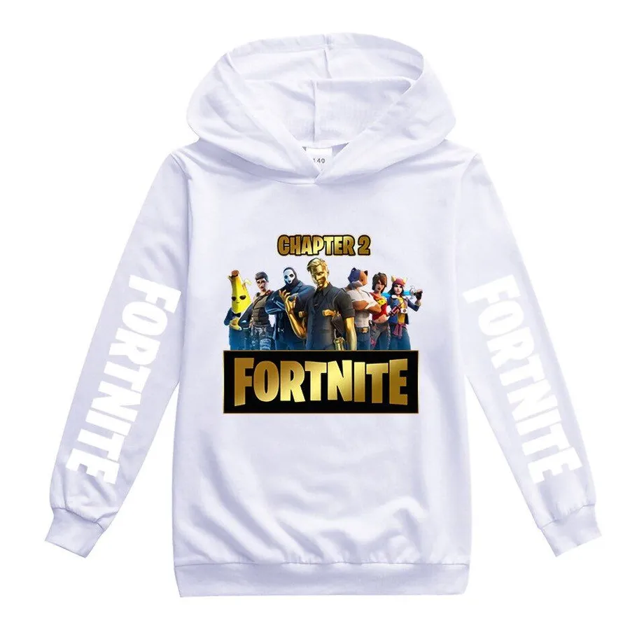 Dětská mikina s kapucí a potiskem na rukávech a hrudníku Fortnite