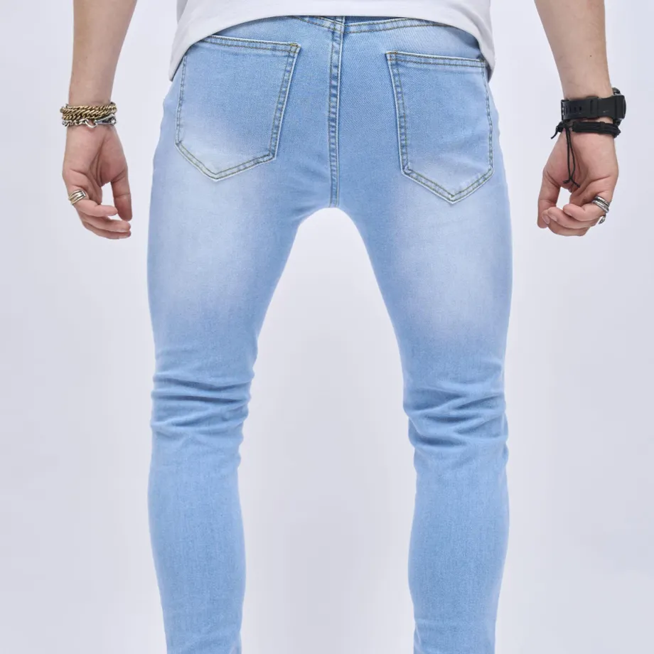 2023 Retro Distressed Knee Ripped Jeans Slim Small Feet Světle modré bavlněné džíny