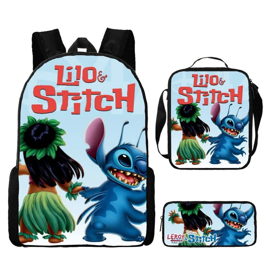 Dětský set 3 kusů školních věcí s motivem oblíbených kreslených postav Lilo a Stitch Batoh / taška přes rameno / penál