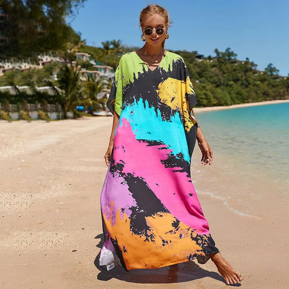 Nové bavlněné polohování Etnický vítr tisk Beach Cover-ups