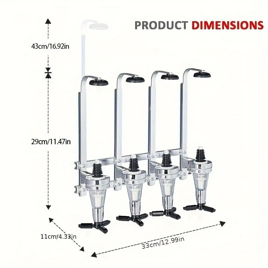 Nástěnný výdejník alkoholu na 4 lahve, Barový držák pro nápoje, Whisky, 4-6 panáků, Dávkovač vína
