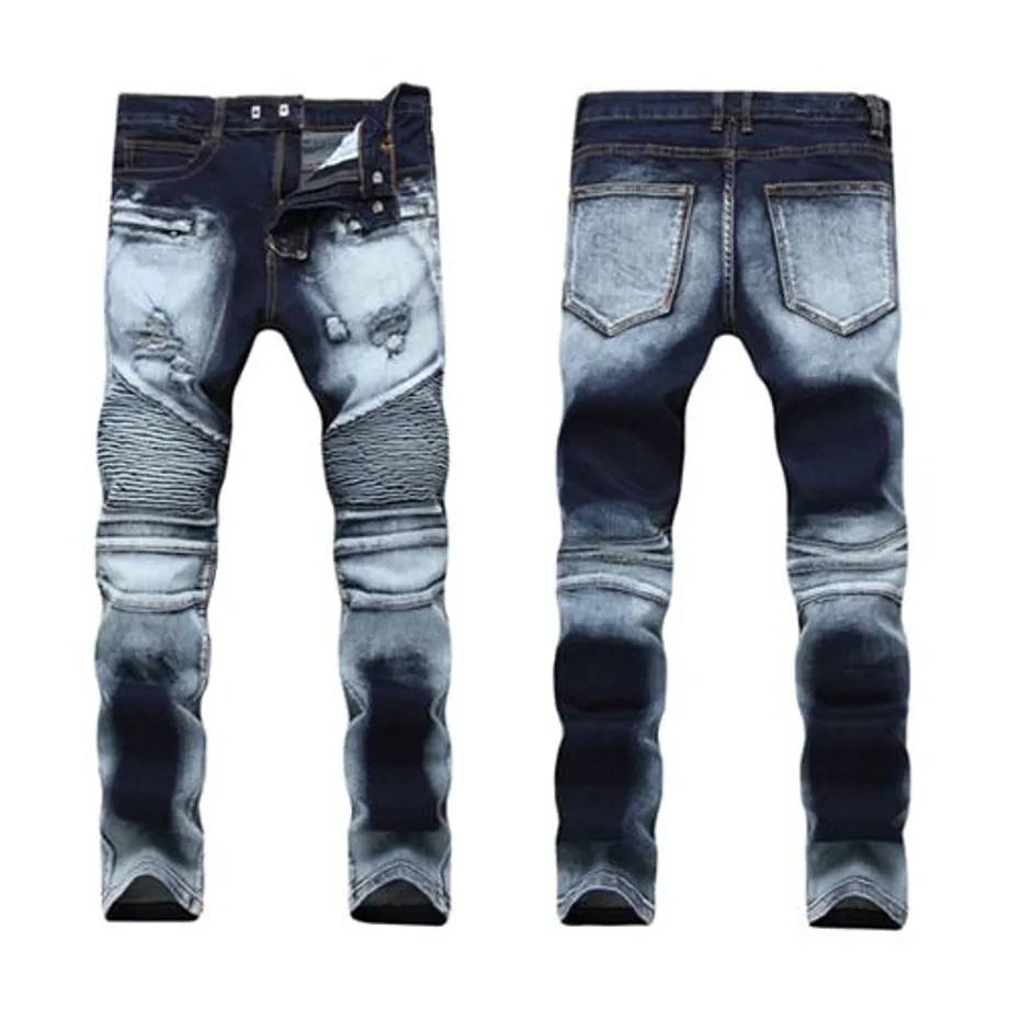 Pánské módní džíny Slim Fit Elastic Ripped Jeans Blue 1766 28