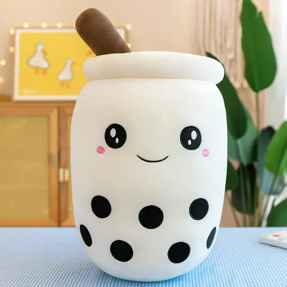 Plyšový polštářek Bubble Tea s tapiokovými perlami