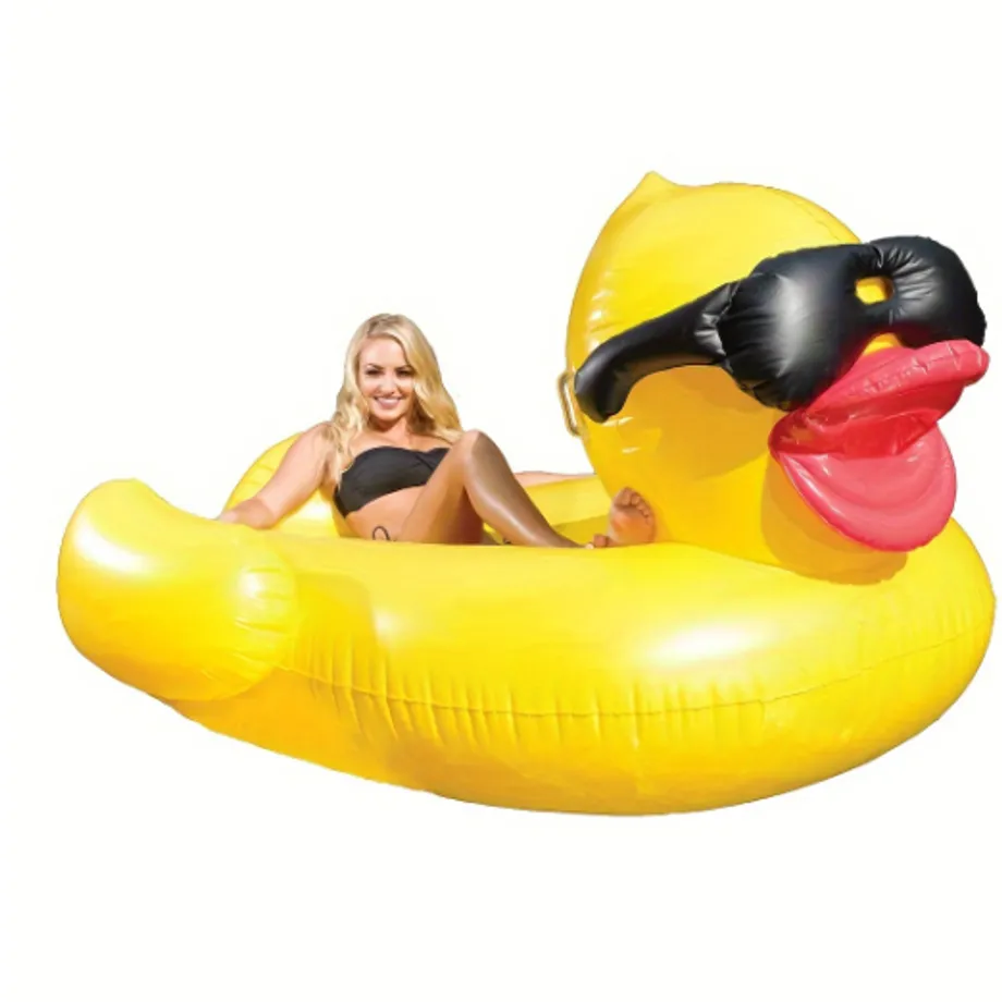 1ks Plovoucí Plovoucí Člun Big Yellow Duck, PVC Nafukovací Hračka Do Vody Se Dvěma Držáky Nápojů