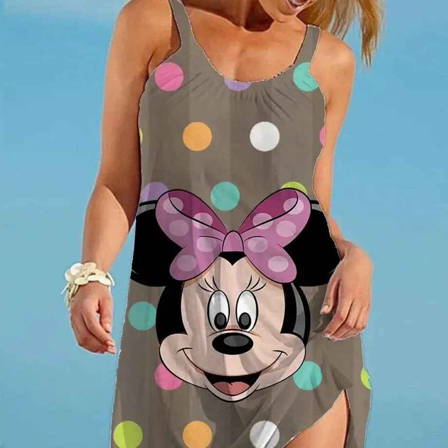 Roztomilý dámský elegantní šaty s potiskem Minnie Mouse