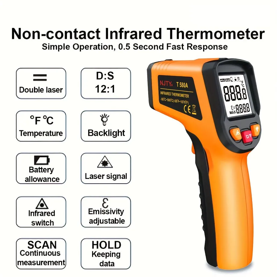 Infračervený teploměr pro vysoké teploty -58°F až 1076°F