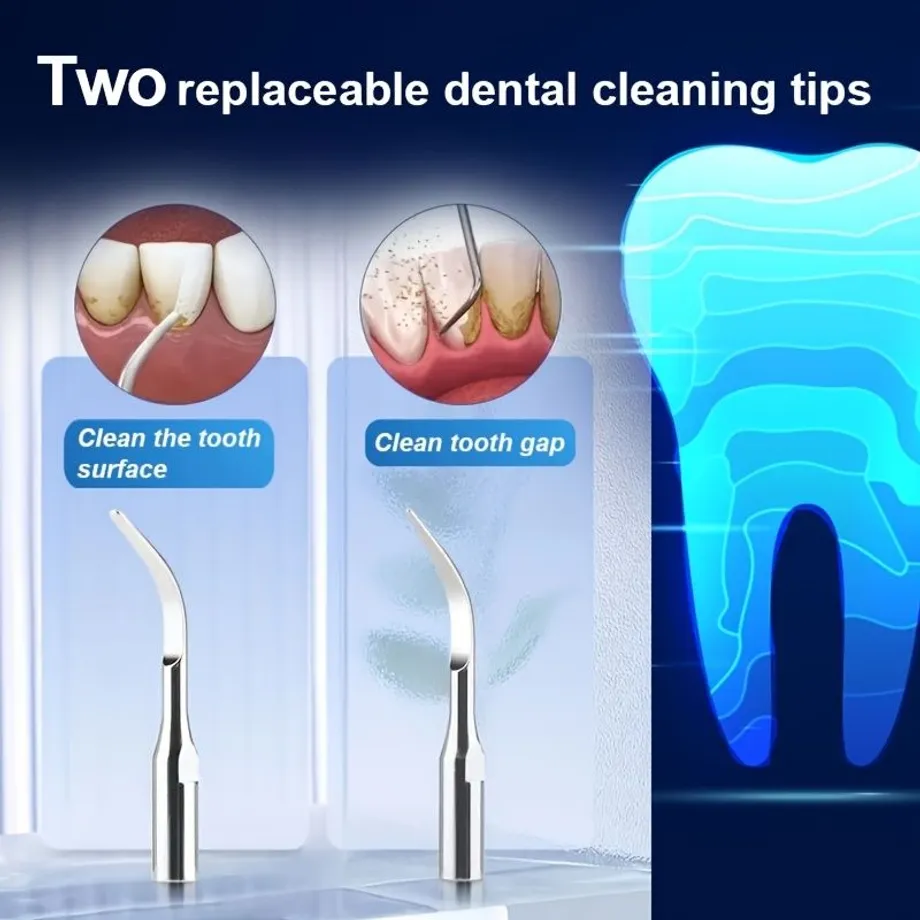 1ks Přenosné Odstraňování Zubního Kamene Pro Zuby S 2-LED Světly, Čištění Zubů Až 2600000 Provozní Frekvence, Dobíjecí Sada Na Čištění Zubů, 2 Vyměnitelné Hlavice S Ústním Zrcátkem, Zubní Výplach, 5 Převodových Stupňů, Okamžité Odstranění Zubů