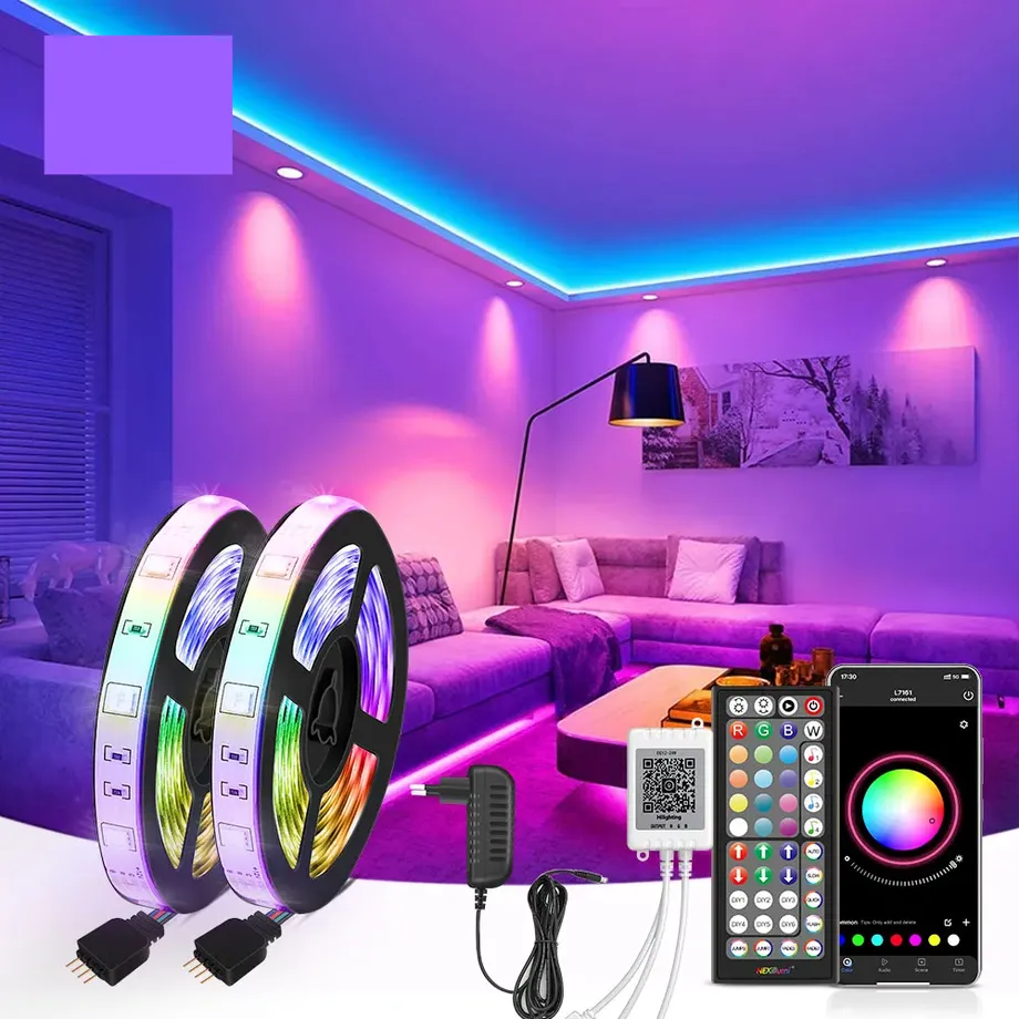 LED pásek RGB 3535 s ovladačem - synchronizace hudby, měnící barvy, citlivý vestavěný mikrofon