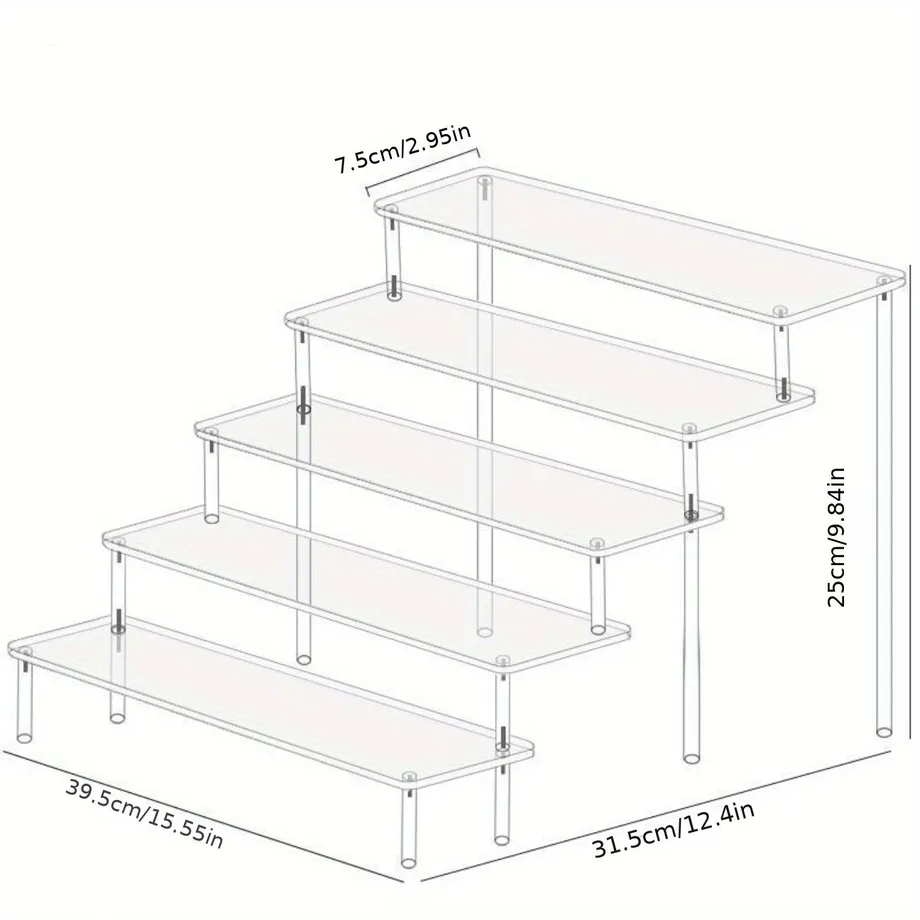 1ks Akrylový stojan na více pater - 3, 4 nebo 5 pater - Organizér na parfémy, Plně transparentní