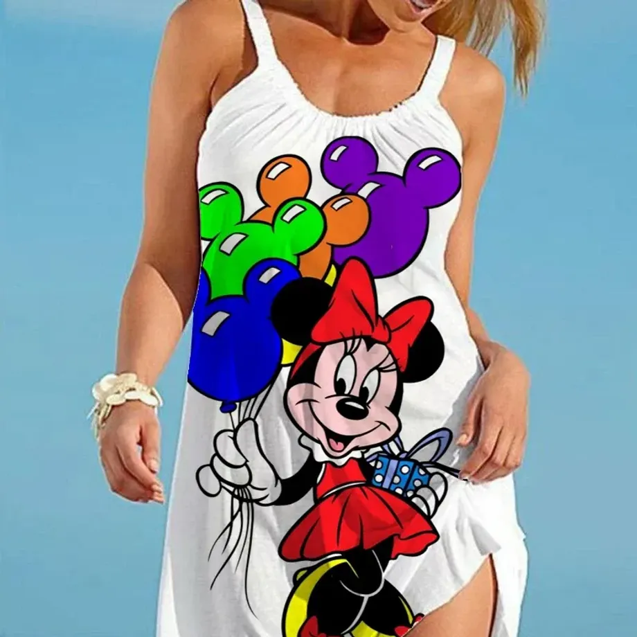 Roztomilý dámský elegantní šaty s potiskem Minnie Mouse