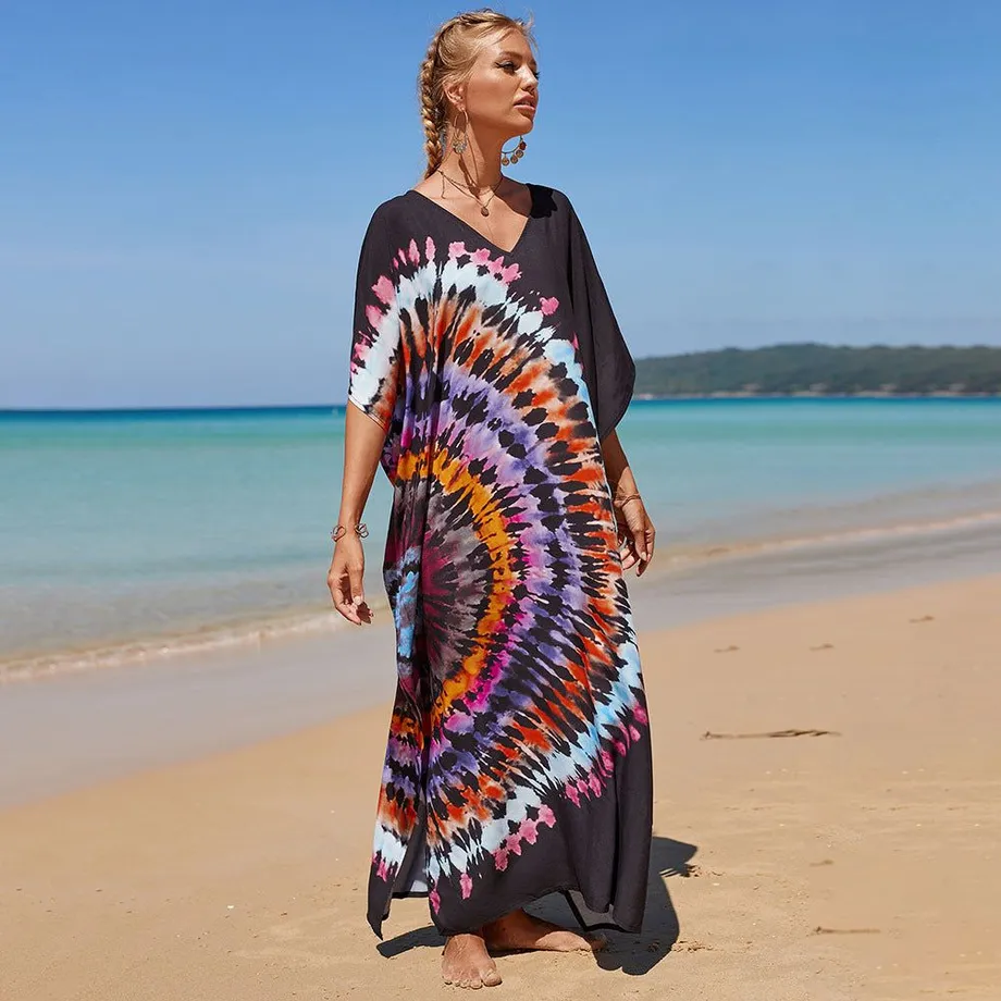 Nové bavlněné polohování Etnický vítr tisk Beach Cover-ups