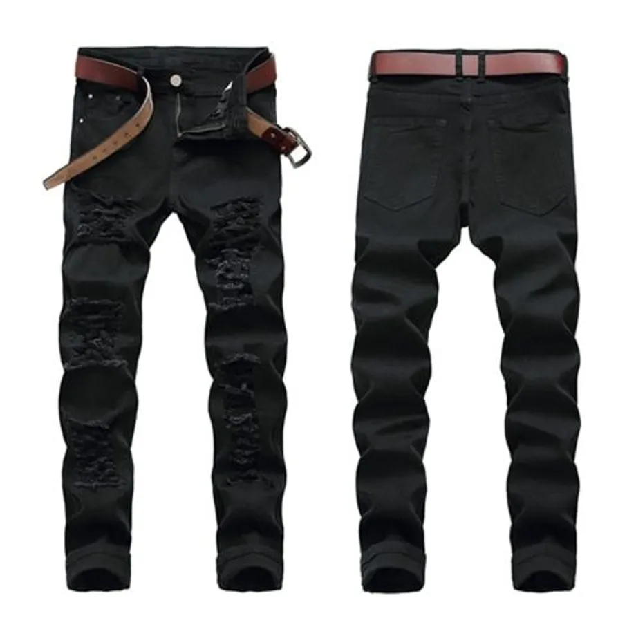 Pánské módní džíny Slim Fit Elastic Ripped Jeans Black 499 29