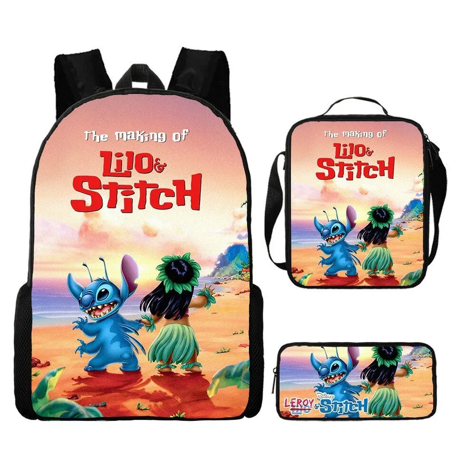 Dětský set 3 kusů školních věcí s motivem oblíbených kreslených postav Lilo a Stitch Batoh / taška přes rameno / penál