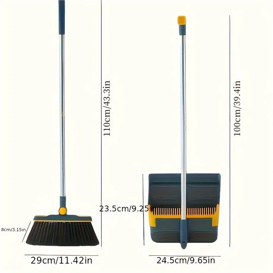 Náčiní na úklid podlahy: Sada smetáku a lopatky s dlouhou rukojetí a zahuštěnými štětnami
