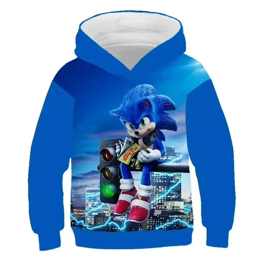 Dětská unisex mikina s kapucí a motivy 3D potisku ježka Sonic