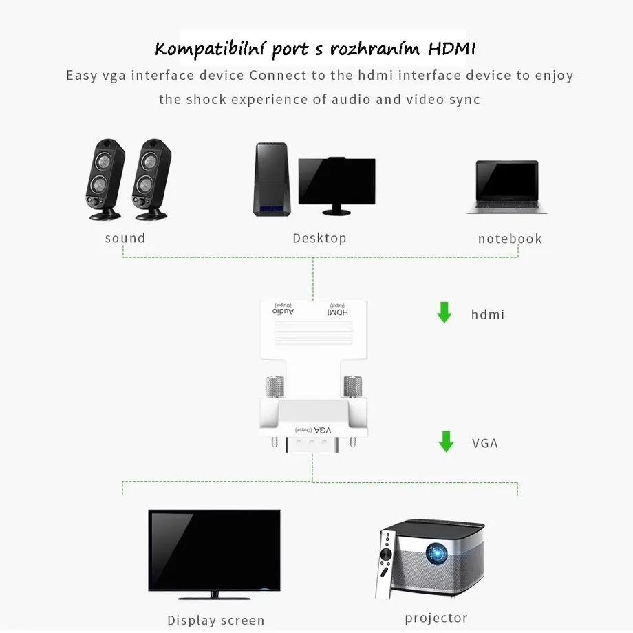 Redukce HDMI na VGA 1080P - Zlatá