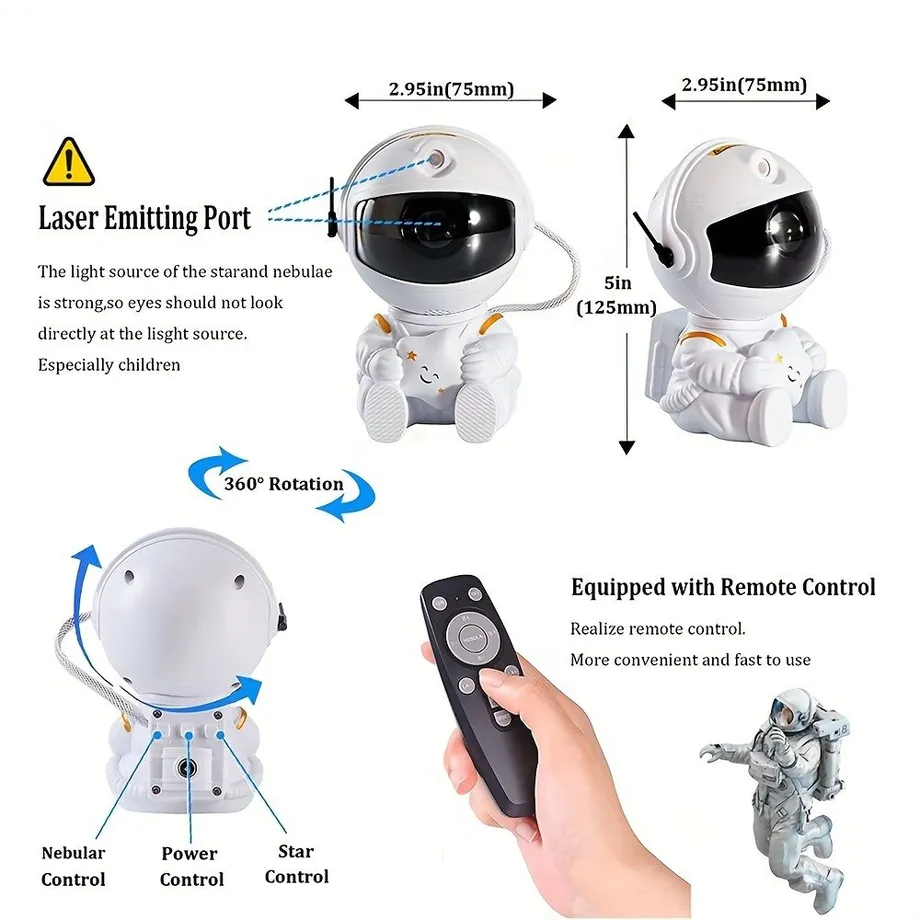 1ks Astronaut Star Projector Galaxy Night Light, Sky Decor Lampa Pro Vánoce V Ložnici, Malá A Jasná LED Světla Pro Astronauty, Hvězdný Oblak Vesmírná Mlhovina S Dálkovým Ovládáním