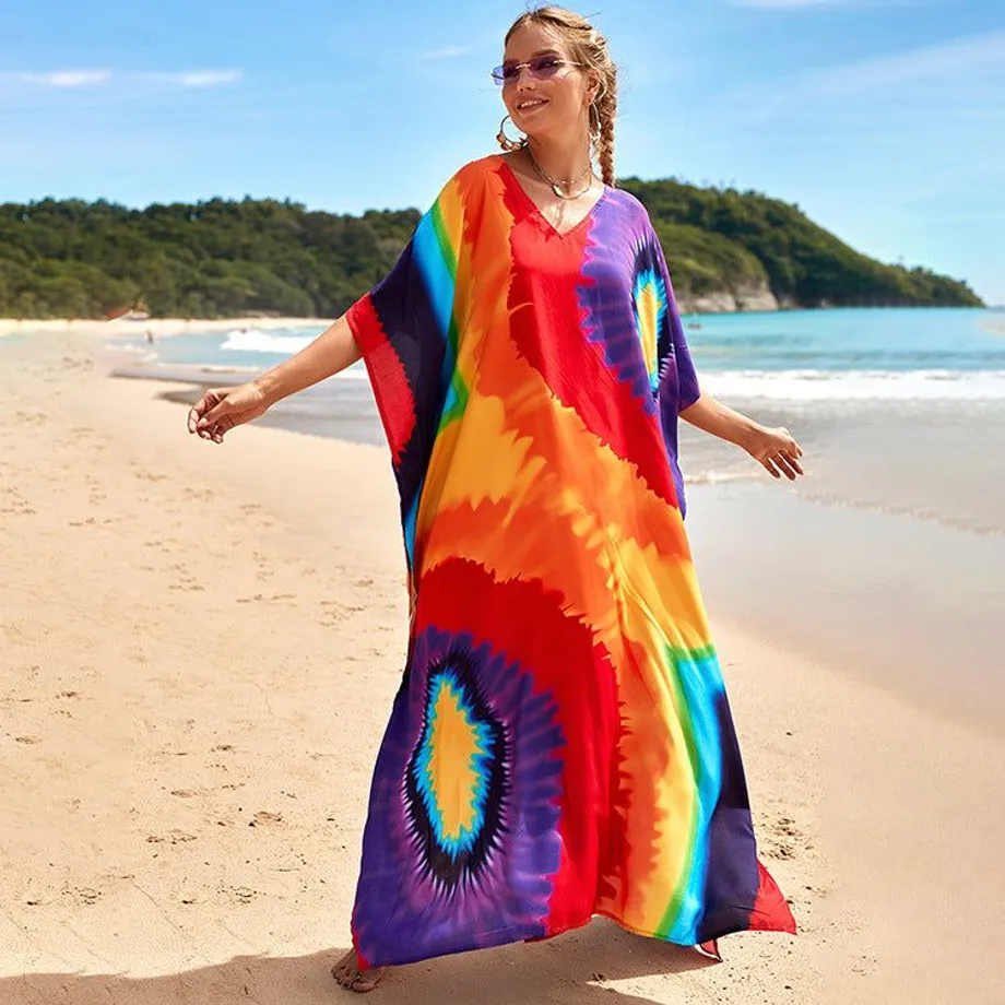 Nové bavlněné polohování Etnický vítr tisk Beach Cover-ups