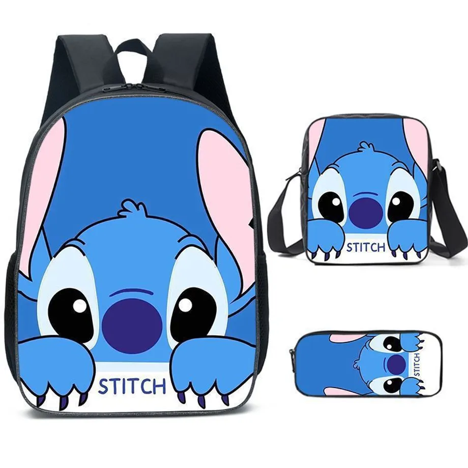 Dětský set 3 kusů školních věcí s motivem oblíbených kreslených postav Lilo a Stitch Batoh / taška přes rameno / penál