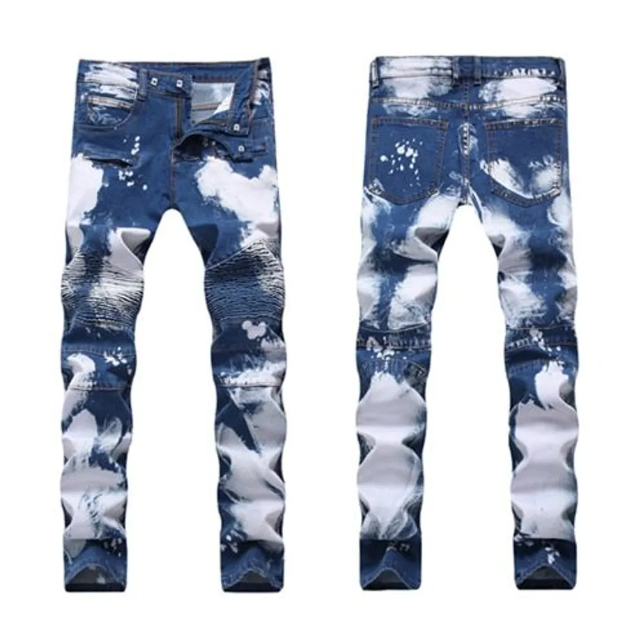 Pánské módní džíny Slim Fit Elastic Ripped Jeans Blue 1021 40