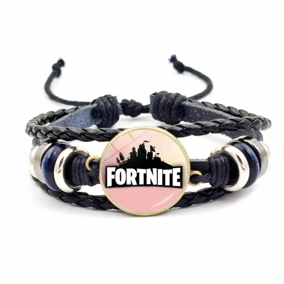 Stylový koženkový náramek s korálky a prvkem s motivem Fortnite