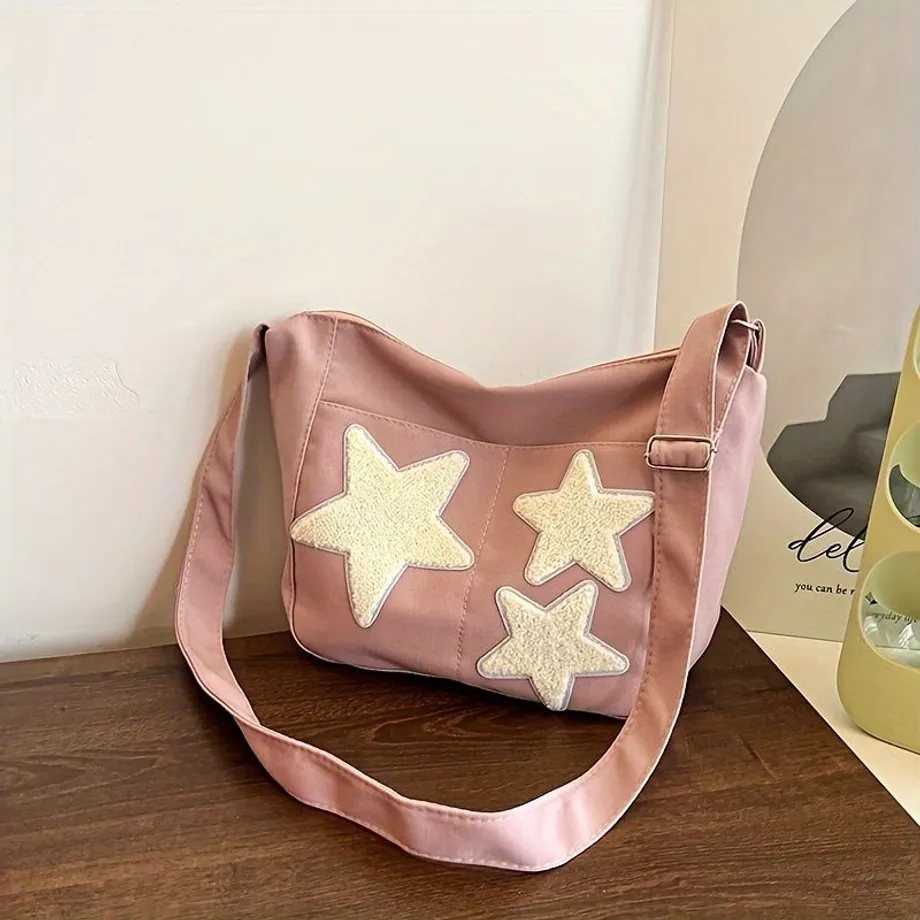 Trendy crossbody kabelka z plátna s hvězdou pentagramu pro holky - velká kapacita