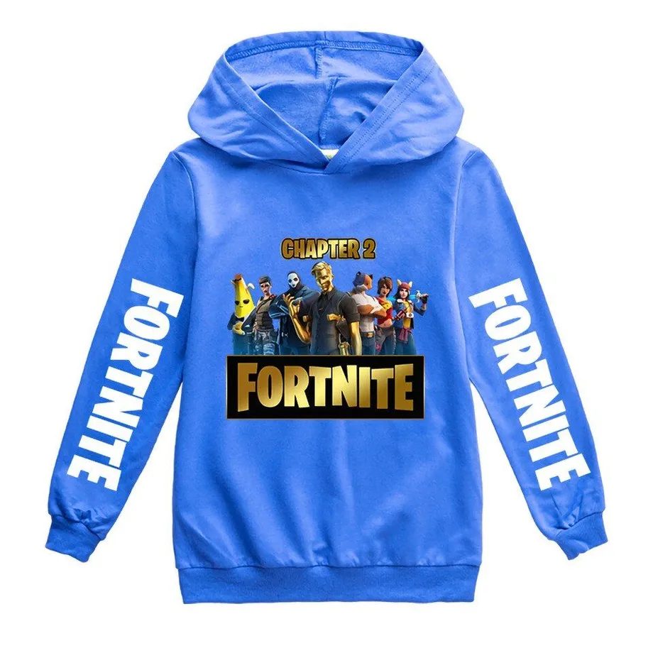 Dětská mikina s kapucí a potiskem na rukávech a hrudníku Fortnite