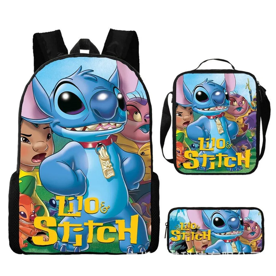 Dětský set 3 kusů školních věcí s motivem oblíbených kreslených postav Lilo a Stitch Batoh / taška přes rameno / penál