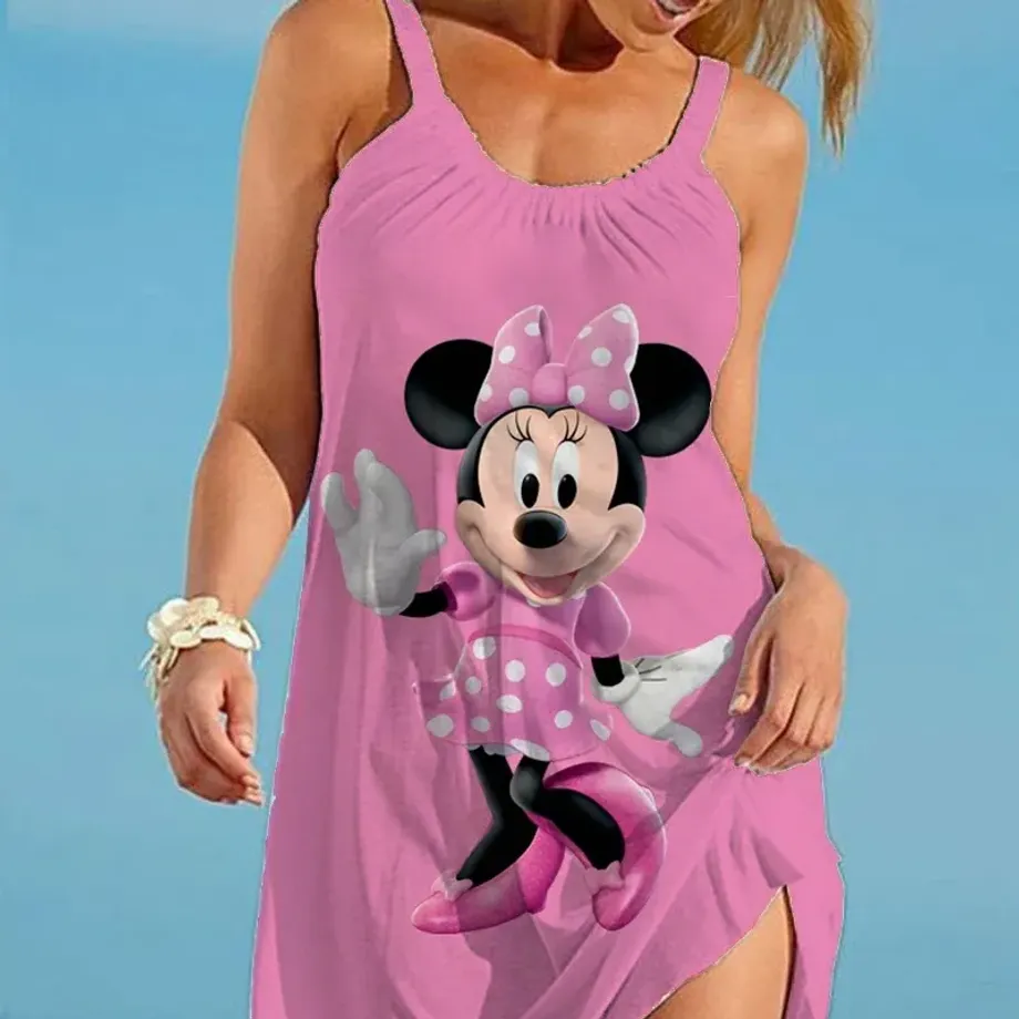 Roztomilý dámský elegantní šaty s potiskem Minnie Mouse