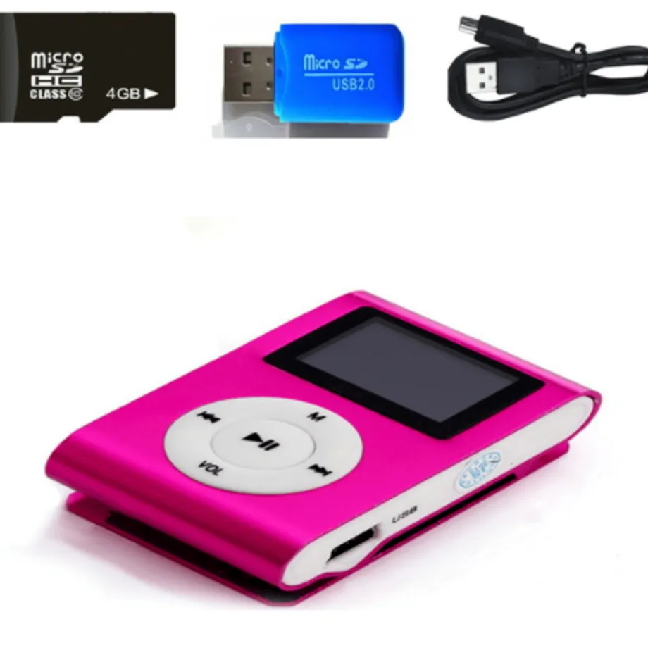 MP3 přehrávač + USB kabel + Micro SD karta - 5 barev